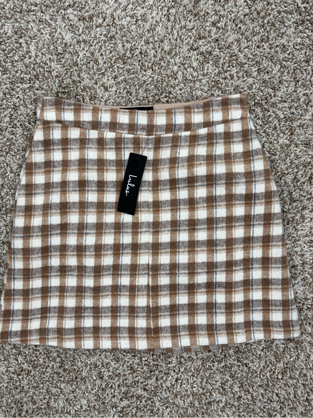 Lulu's Tan and White Plaid Mini Skirt